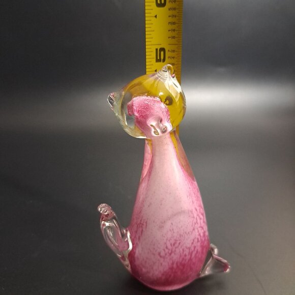 Handcrafted Glass Cat Figurine With Pink Clear Design Vintage - Picture 5 of 8